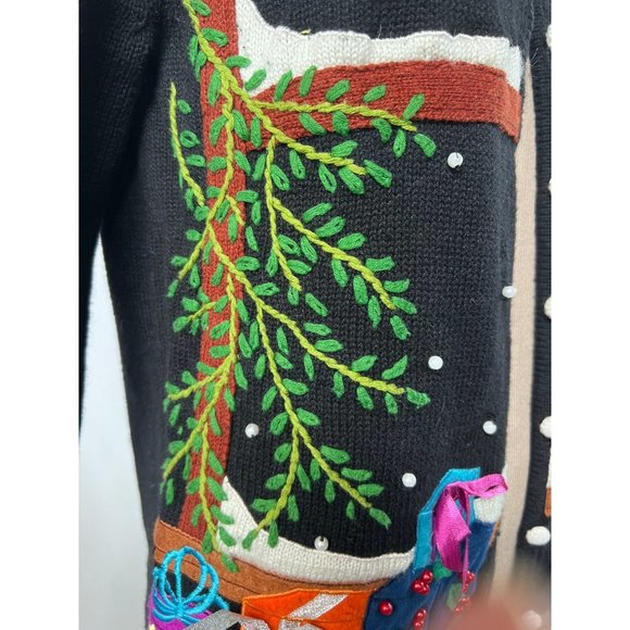 Hampshire Studio Christmas Holiday Cardigan Sm Blk Santa 55% Ramie, 45% Cotton - Picture 15 of 16